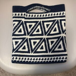 Navy and White Crochet Tote Bag